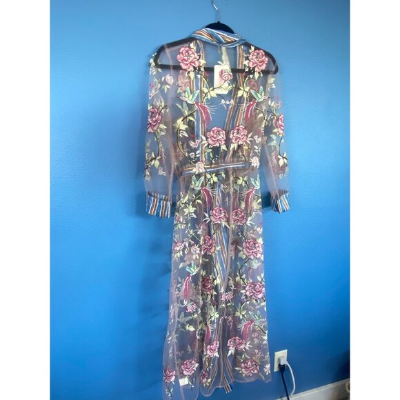 NWT Aratta Silent Journey Maxi Kimono Duster S Embroidered Humming Birds Flowers - Picture 7 of 17